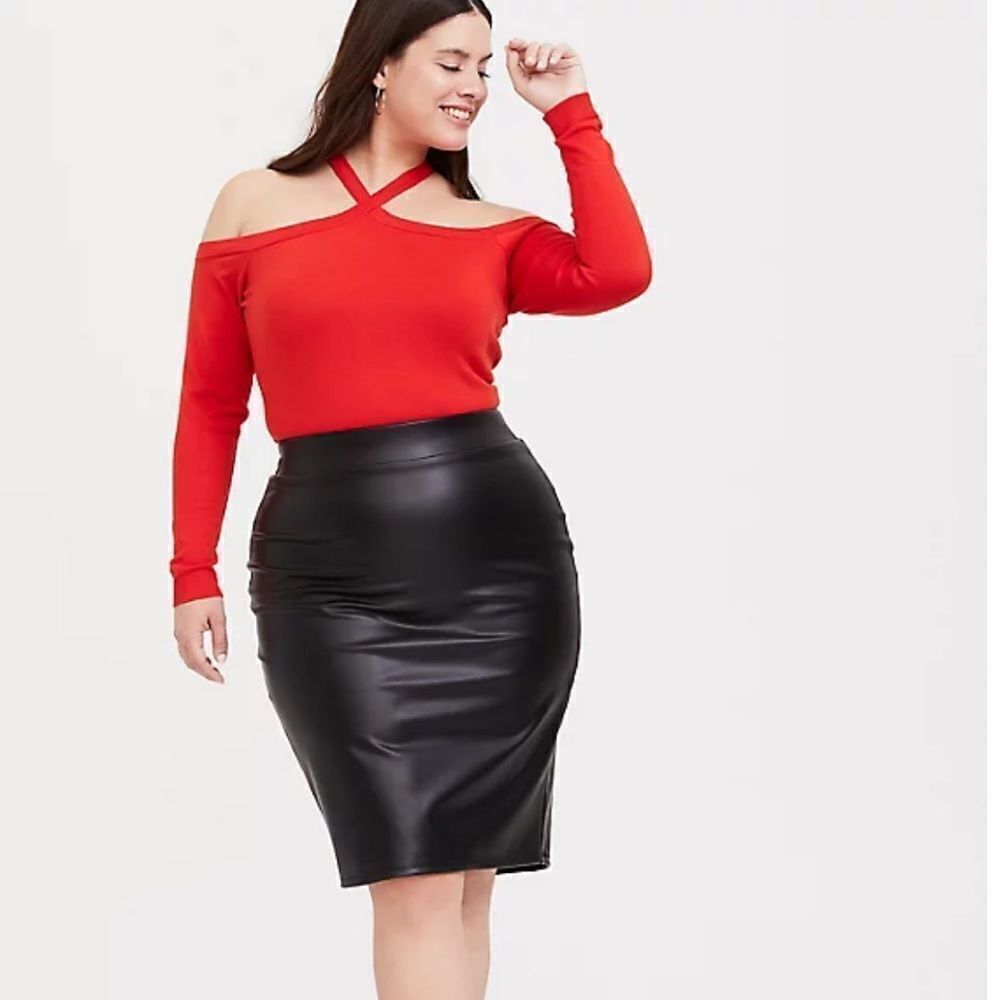 torrid Red Cold-Shoulder Crisscross Sweater